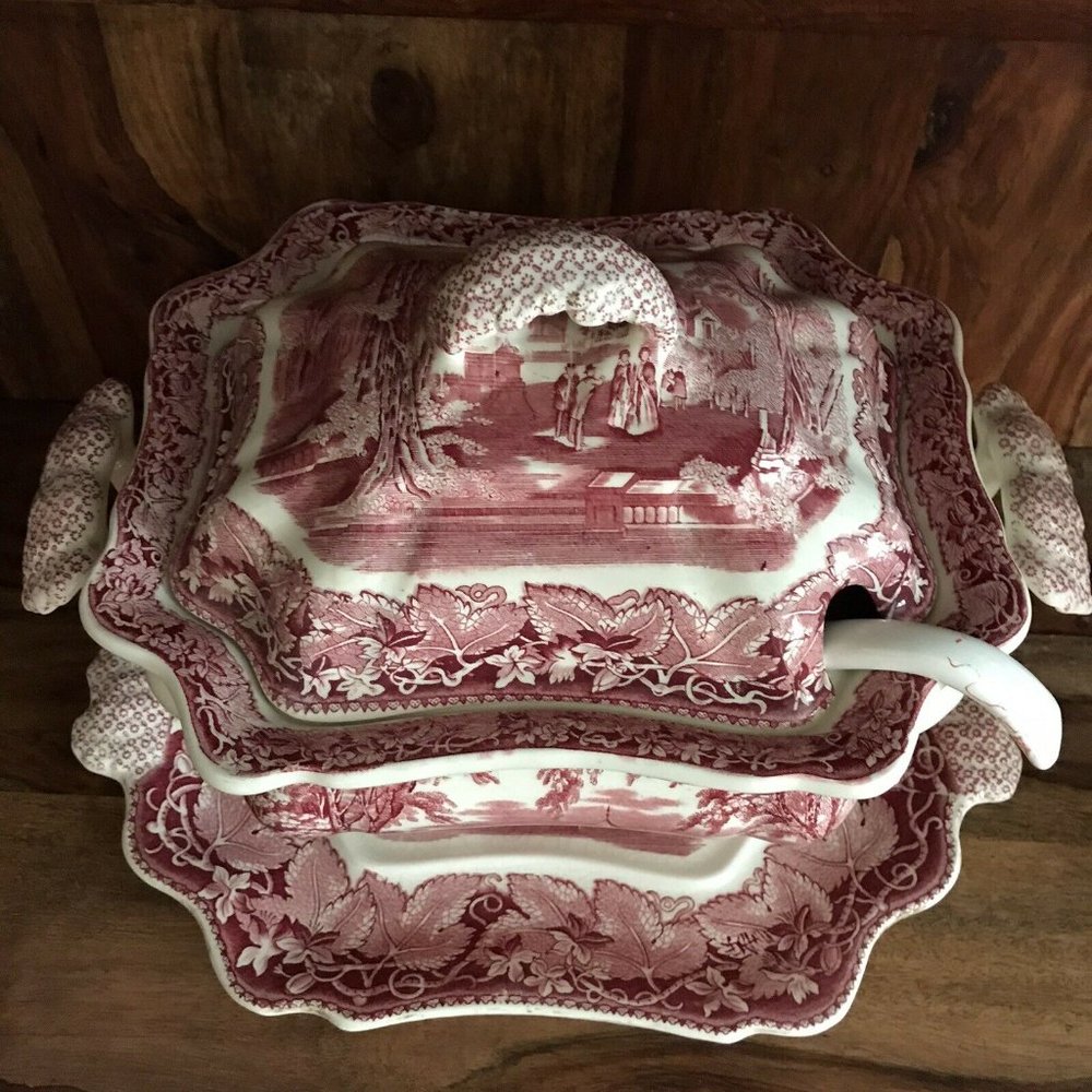 Mason's Vista Pink Ironstone Soup Tureen Set - Picture 2 of 12